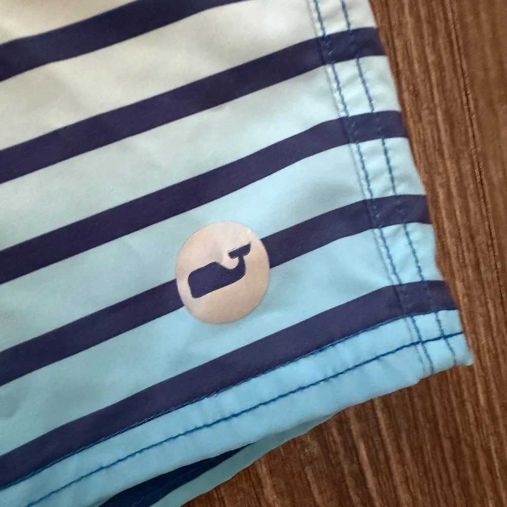 Vineyard Vines Board Shorts Mens 34 Blue Lime Green Striped Swim Trunks Stretch